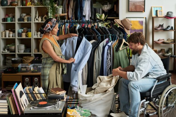 Two young consumers in thrift shop